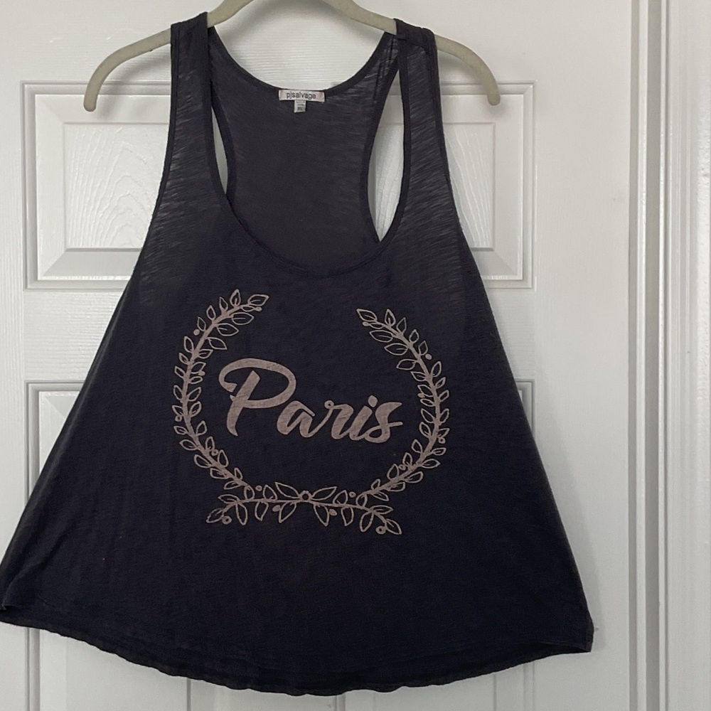 P.J.Salvage Black Paris Graphic Racer back Tank Top, size XL.